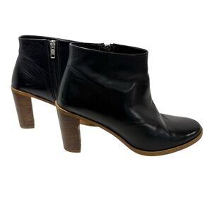 Won Hundred Black Leather Ankle Booties Stacked Heel Minimalist Size 40 US 10